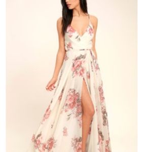 Cream Floral Print Wrap Dress